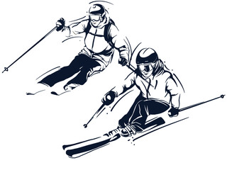 vector set of skiing logos, emblems and design elements