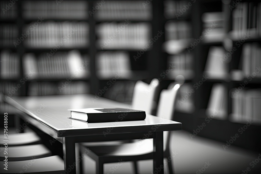 Aufkleber blurred, out of focus background of a library table and desk. generative ai