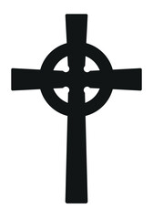 Celtic cross symbol silhouette, black and white vector illustration, isolated on white
