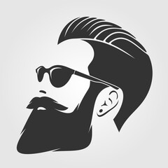 Bearded men in sunglasses, hipster face icon isolated. Vector illustration	
