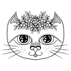 Cute drawn cat for children coloring book or page