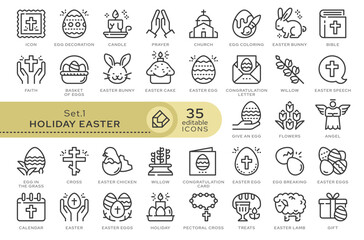 Set of conceptual icons. Vector icons in flat linear style for web sites, applications and other graphic resources. Set from the series - Easter Holiday. Editable outline icon.	
