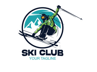 vector set of skiing logos, emblems and design elements