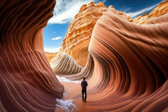  Arizona's renowned Wave Trail. The geological artwork created by mother nature over thousands of years, generative AI
