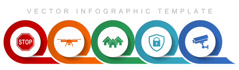 Home security icon set, miscellaneous icons such as stop sign, drone, house, cctv camera and padlockfor webdesign and mobile applications, flat design infographic vector template in eps 10