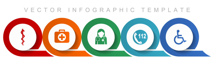 Healthcare icon set, miscellaneous icons such as cadyceus, first aid, doctor, emergency call and wheelchair for webdesign and mobile applications, flat design infographic vector template in eps 10