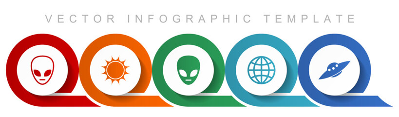 Alien icon set, miscellaneous icons such as star, ufo, space ship and globe for webdesign and mobile applications, flat design infographic vector template in eps 10