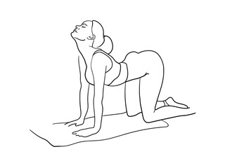 Fitness girl line drawing on white background. Outline helthy. Sport vector illustration.