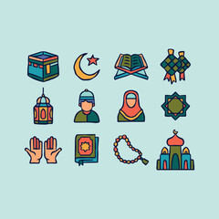 Ramadan icon set full color