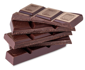 Chocolate bar pieces in stack, dark chocolate