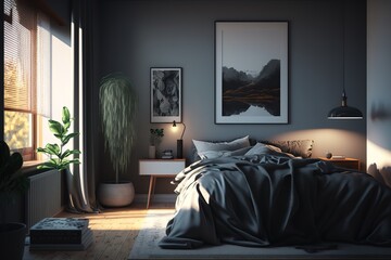 Modern bedroom, render 3d