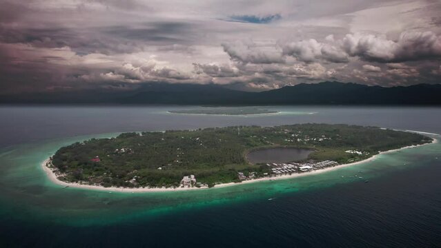 Aerial view Gili Trawangan and gili air Lombok Sunny day