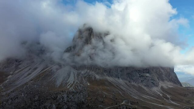 Aerial video of Monte Re Gosla in the Italian Dolomites (Passo Gio)