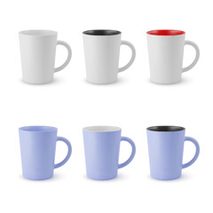 Illustration of Six Realistic Empty Ceramic Coffee Cup or Tea Mug. Mockup with Shadow Effect, for Web Design, and Printing