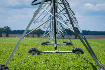 A mobile rain shower on a farmland in Poland