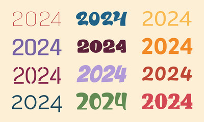 Vector set of 2024 new yea numbers.2024 number design template.Vector illustration