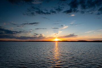 Sunset on the background of Lake Nyskie