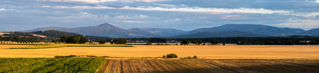 Panorama of the Sudetes mountain range in Poland
