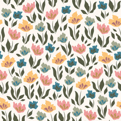 Trendy tulip seamless pattern. Vector illustration.