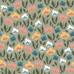 Trendy tulip seamless pattern. Vector illustration.