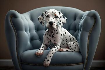 Dalmatian dog in sofa at home is hilarious. Generative AI