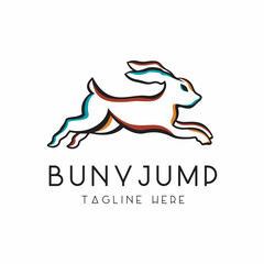 Creative jumping bunny with line art and modern,vector logo design template