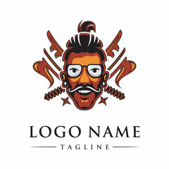 japanese samurai logo illustration with samurai sword and headmaster elements. vector template
