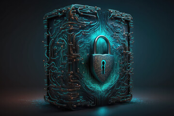 Data security protection cybersecurity internet network locker technology concept. Generative AI