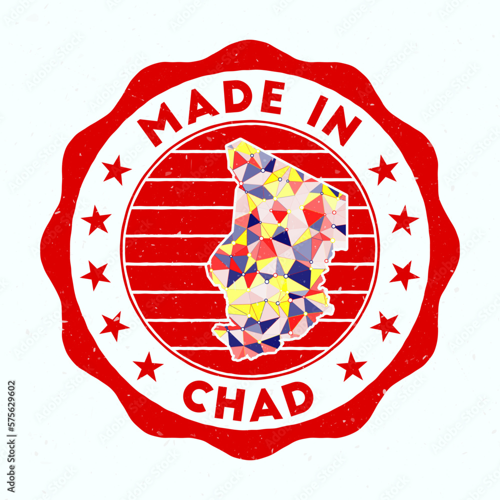 Poster made in chad. country round stamp. seal of chad with border shape. vintage badge with circular text 
