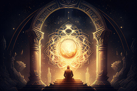 Illustration of esoteric meditation and enlightenment concepts