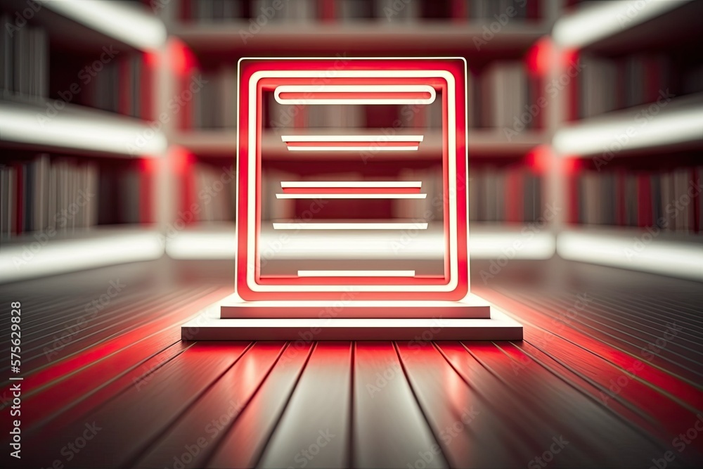 Poster there is a blurred background of bookshelves and reading material in a library or bookstore, and the