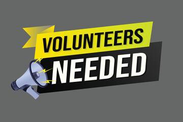 Volunteers needed word concept vector illustration with lines 3d style for social media landing page, template, ui, web, mobile app, poster, banner, flyer, background, gift card, coupon, label	