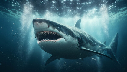 Big shark under water. AI Generated