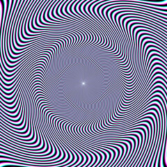Optical art white black and cyan magenta striped circular pattern. Psychedelic background design.