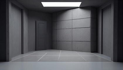 Empty White Room With Cold Lighting and a Door, Commercial Studio, Generative AI