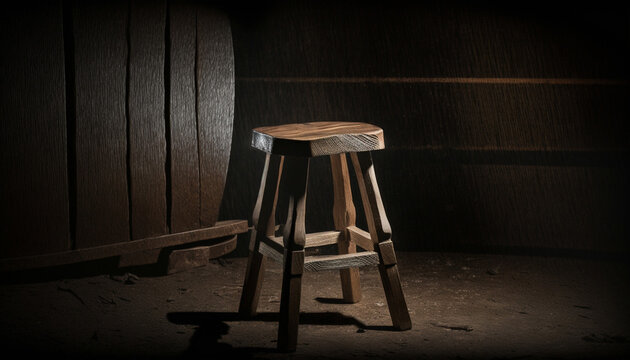 Old wooden chair in an empty room, Generative AI