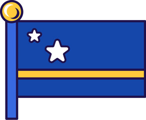Curacao country nation flag on flagstaff vector
