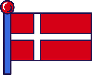 Denmark country nation flag on flagstaff vector