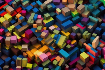 Fototapeta na wymiar 3d background with an aerial view of colorful geometric wooden blocks. AI-generated 