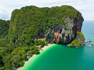 Aerial view Phra Nang Cave and and beautiful sand Railay Beach , Ao Phra Nang Beach, Ecosystem and...