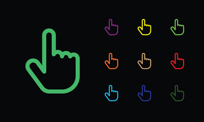 Finger cursor icon. Glowing  cursor sign, hand pointer pictogram in vivid colors.