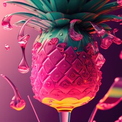 Surreal tropical pink pineapple neon color drink. AI-generated. 