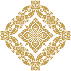Line thai, lotus art and flower style asian art luxury buddhism temple element and background pattern png file for decoration