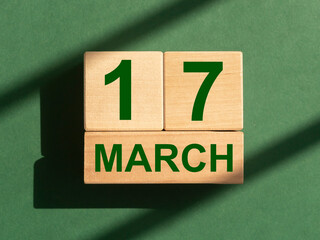 17 March, wood calendar, St. Patrick day holiday concept