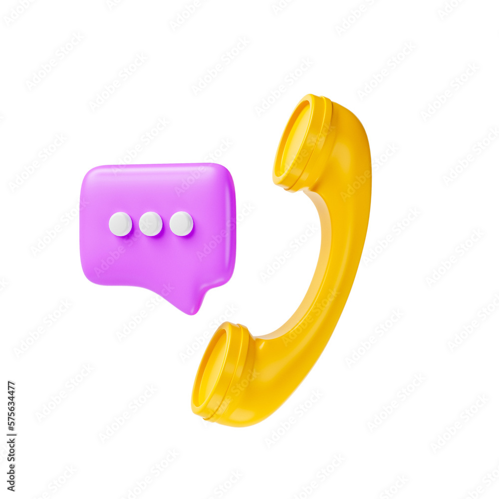 Poster minimal telephone and bubble talk icon. Talking with service support hotline and call centre icon concept. 3d render illustration transparency background