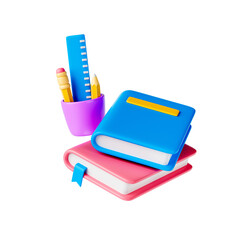 Book and pencil icon, online learning, school study, learning subject and e-learning,  education concept. 3d render illustration transparency background