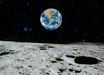 Obraz na płótnie Canvas Planet Earth as seen from surface of The Moon. Elements of this image furnished by NASA.