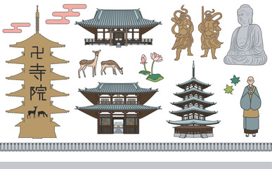 お寺のイラストセット　アウトラインあり