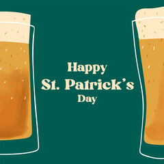 Happy St.Patrick s day text on stylized mug of beer illustration on green background
