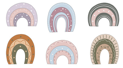 Lovely set of scandinavian rainbows. Vector illustration